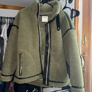 Abercrombie & Fitch Olive Teddy Jacket with Black Accents